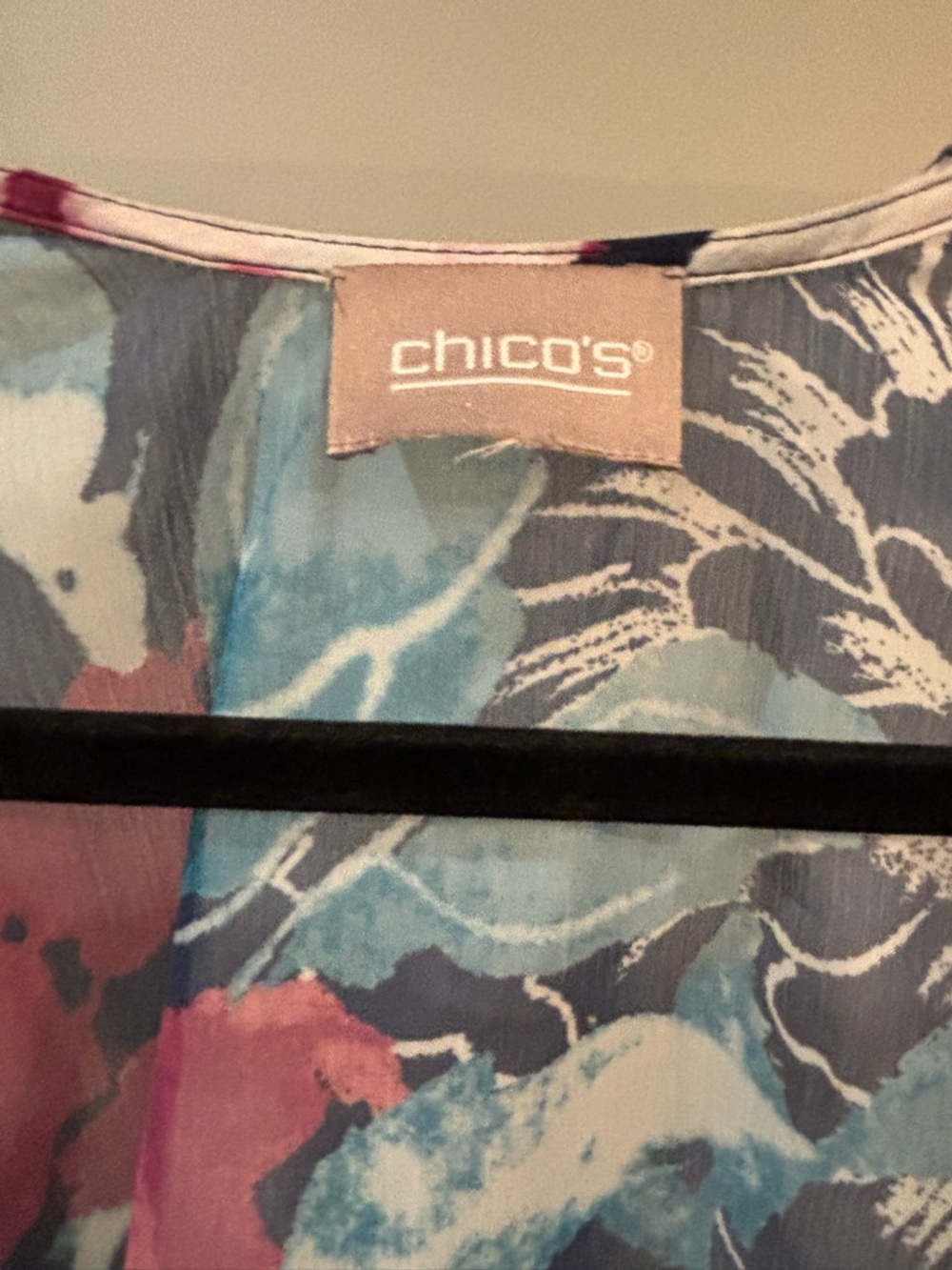 Chico's Sheer Floral Kimono in Navy with Teal & Pink one size - Picture 3 of 6